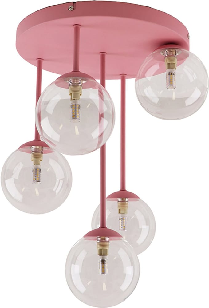 Olucia - STACY - Plafondlamp - Roze / Transparant - Vorm: Rond