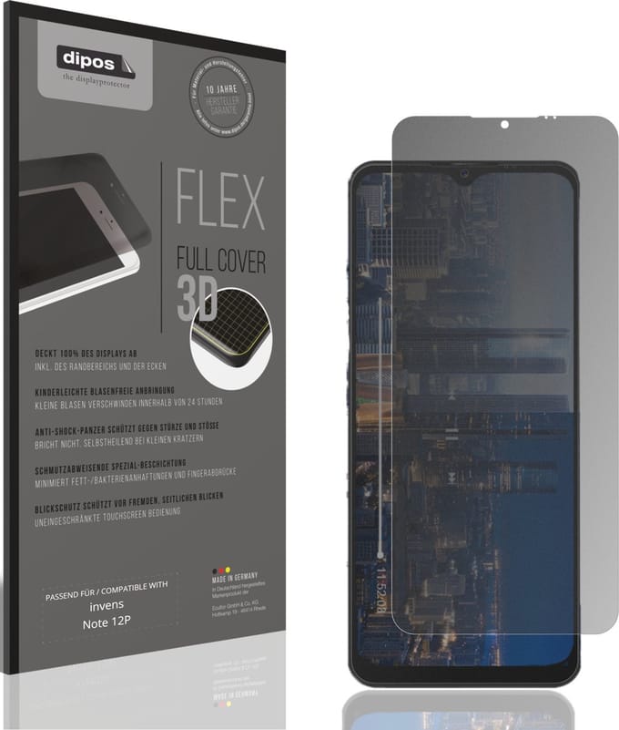 dipos FLEX – Matte Privacy Screenprotector geschikt voor invens Note 12P | Volledige Schermbescherming | Case-Friendly