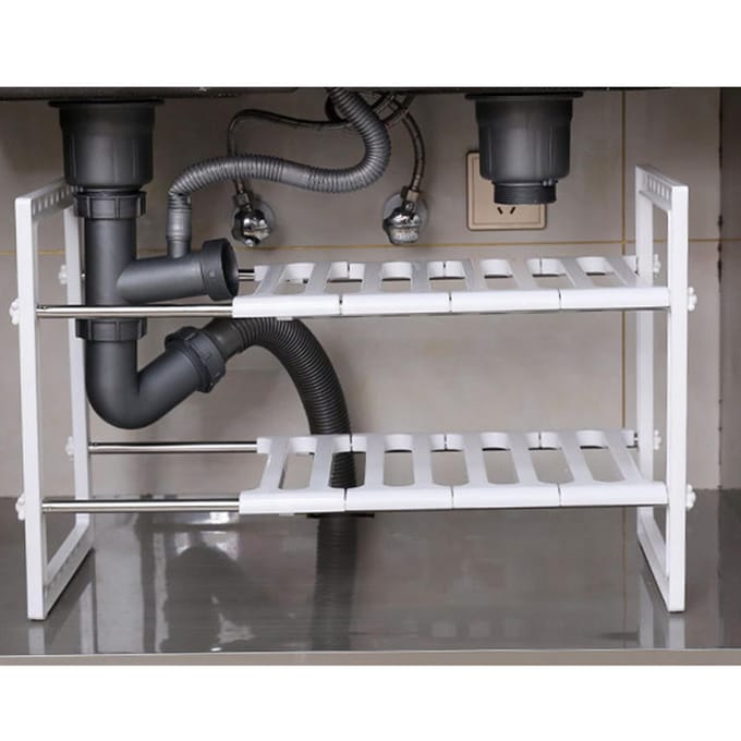 Onder de gootsteen organizer plank uittrekbaar dubbellaags multifunctioneel onder de gootsteen kast opbergplank white