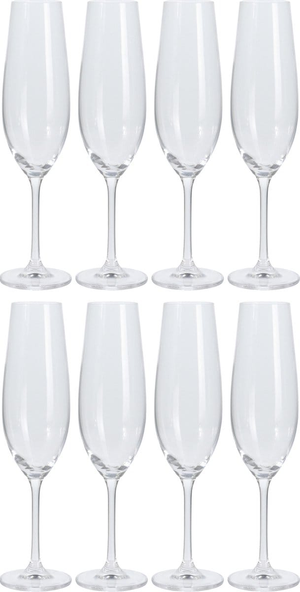 Atmosfera Champagneglazen - hoog model - 8x - transparant - glas - 260 ml - proseccoglazen