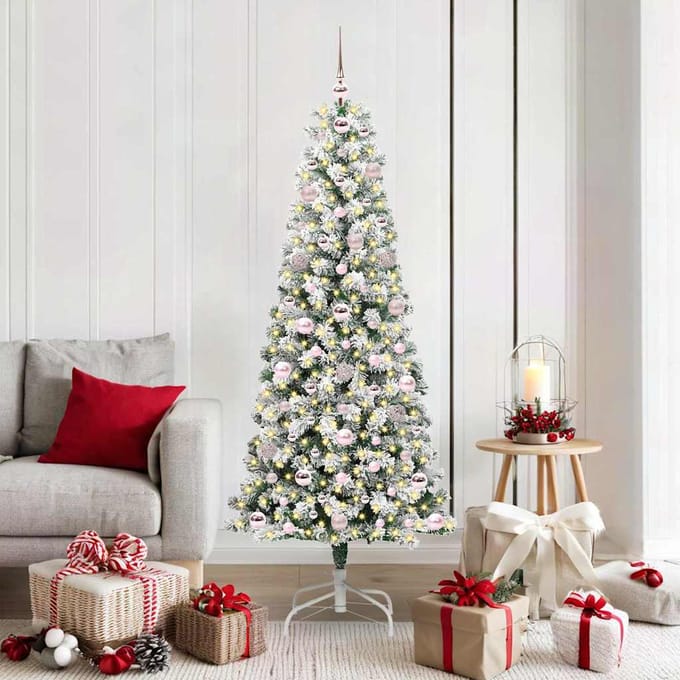 vidaXL - Kunstmatige - Hinged - Kerstboom - 300 - LED's - Groen - en - Wit - 180 - cm