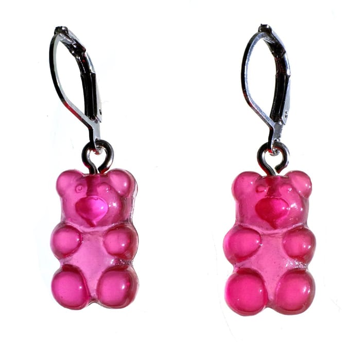Zilveren oorbellen Gummy Bear donkerroze
