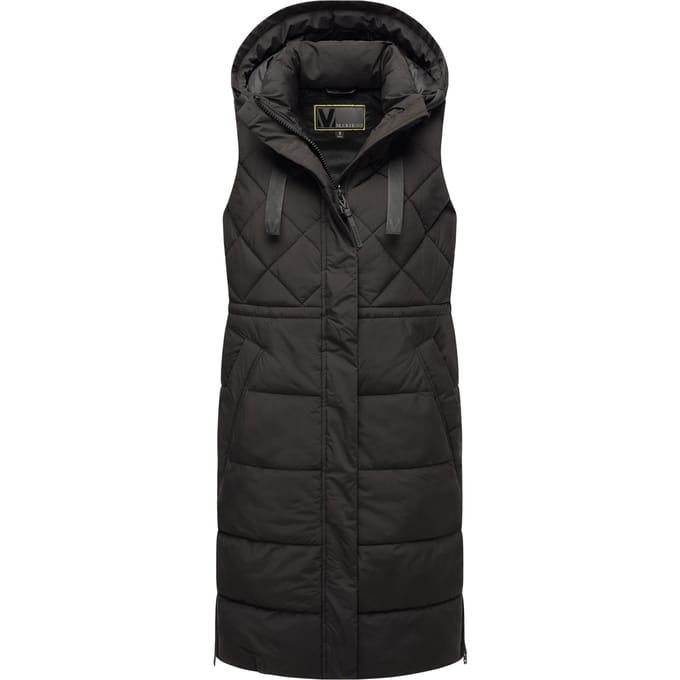 Marikoo lange gewatteerde damesbodywarmer met capuchon – Narikaa