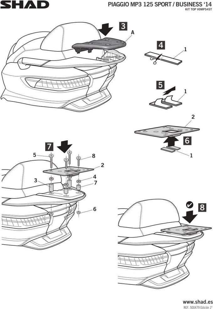 Support top case Shad pour scooter Piaggio 500 Mp3 Sport Abs 2014-2017 V0MP54ST