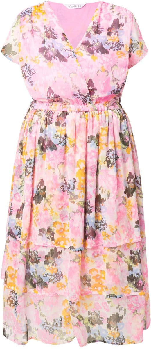Studio Untold - Dames - Midi-jurk A-lijn chiffon volants onderjurk - Roze - Maat 46+