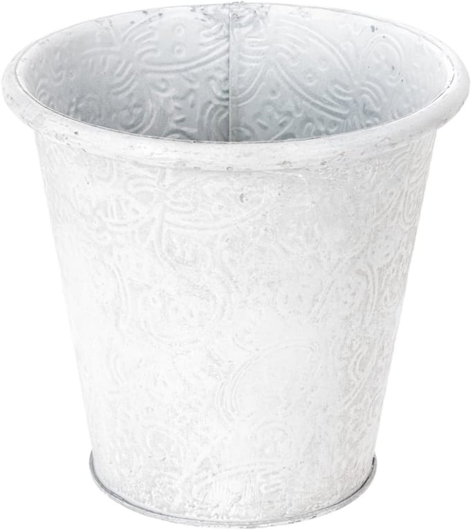 Bloempot met ornamenten, sierpot, metalen container, wit, Ø15,5 cm, H1