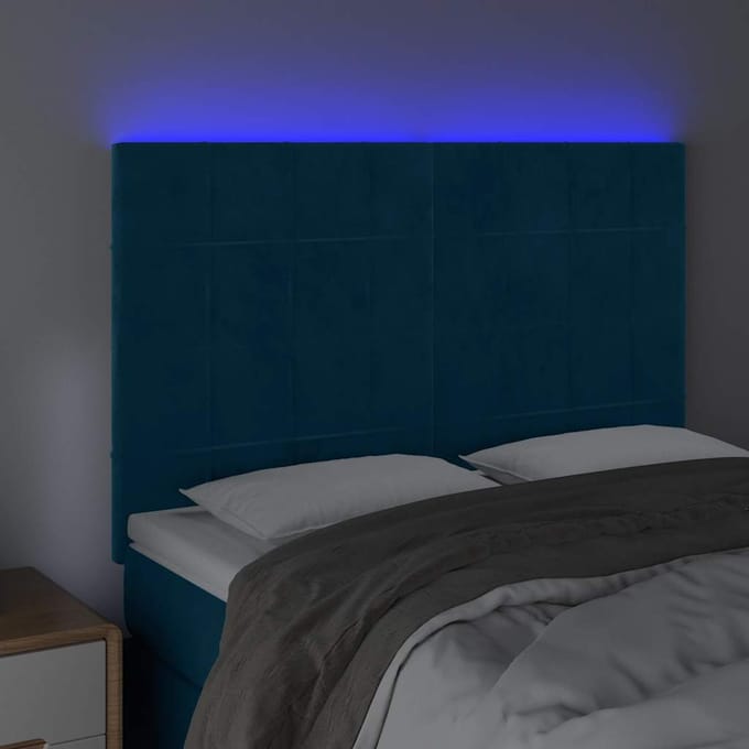 vidaXL - Hoofdbord - LED - 144x5x118/128 - cm - fluweel - donkerblauw