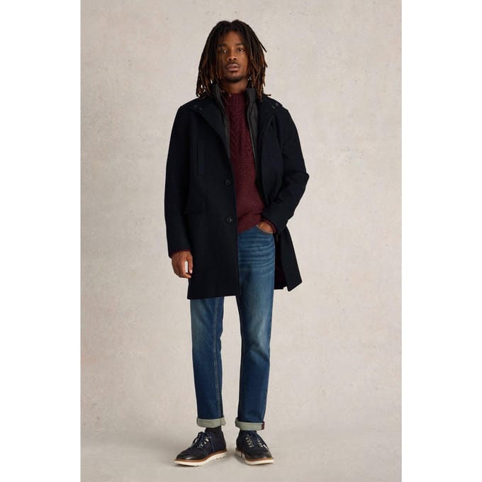 White Stuff Wool Funnel Coat Dark Navy Größe: M | Einreihige Mäntel Outlet | Herren | Blau