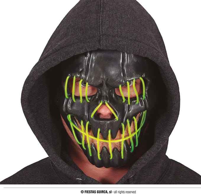 Fiestas Guirca - Zwart masker SMILE met LED verlichting