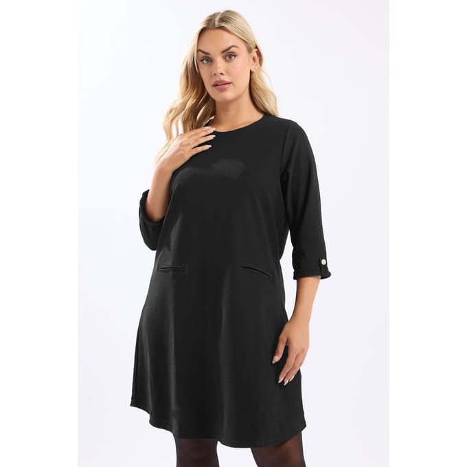 Yours Zwarte Geribbelde Mini Shift Jurk Size 50-52