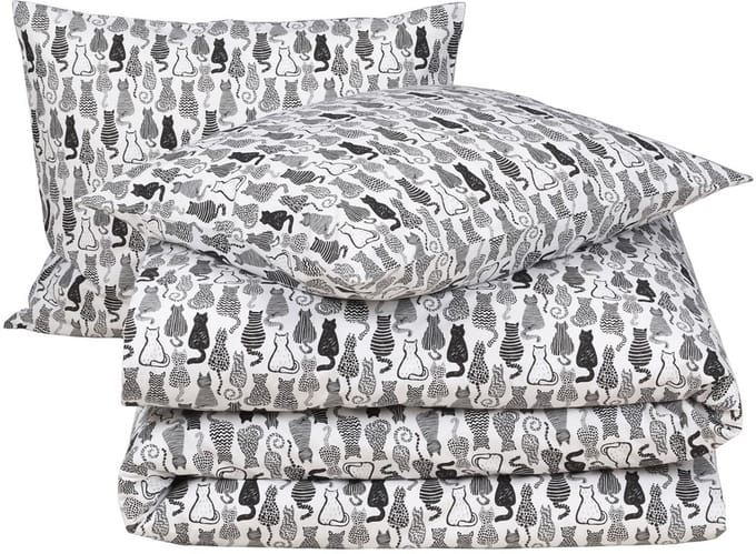 Moodit Dekbedovertrek Odil Chat Chat Noir - 200 x 200/220 + 2x 60 x 70 cm - Wit - Katoen