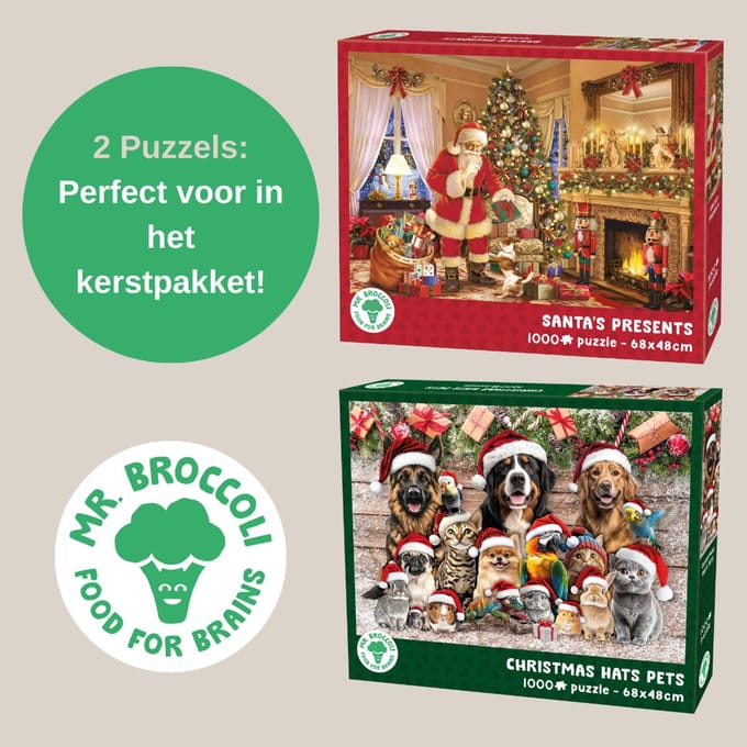 Mr. Broccoli Kerstpakket Puzzels - 2 x Kerstpuzzel 1000 Stukjes - Ideaal voor in het Kerstpakket