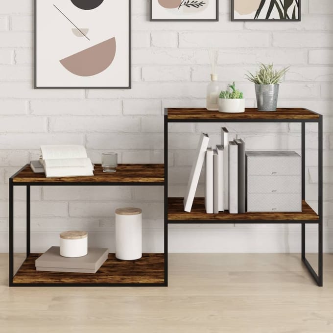 vidaXL - Wandschappen - 4 - st - 60x40x1,5 - cm - bewerkt - hout - gerookt - eikenkleur
