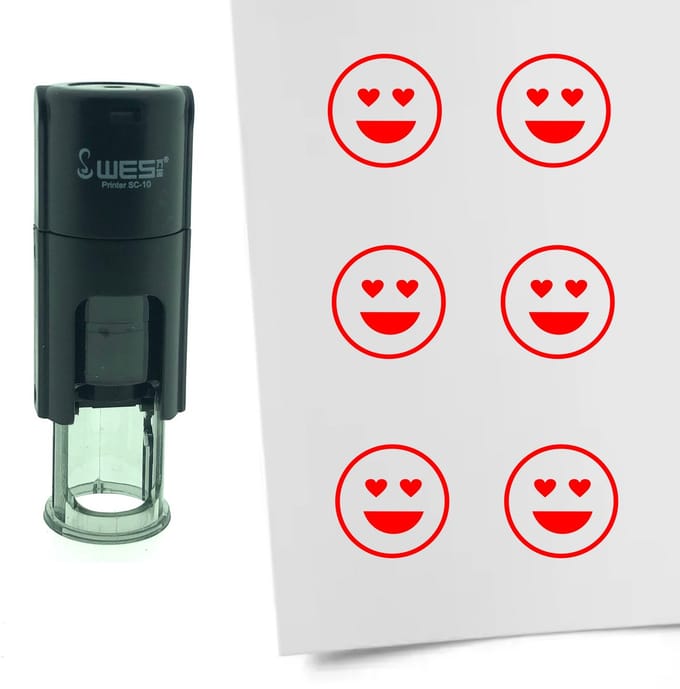CombiCraft Stempel Smiley Liefde 10mm rond - Rode inkt