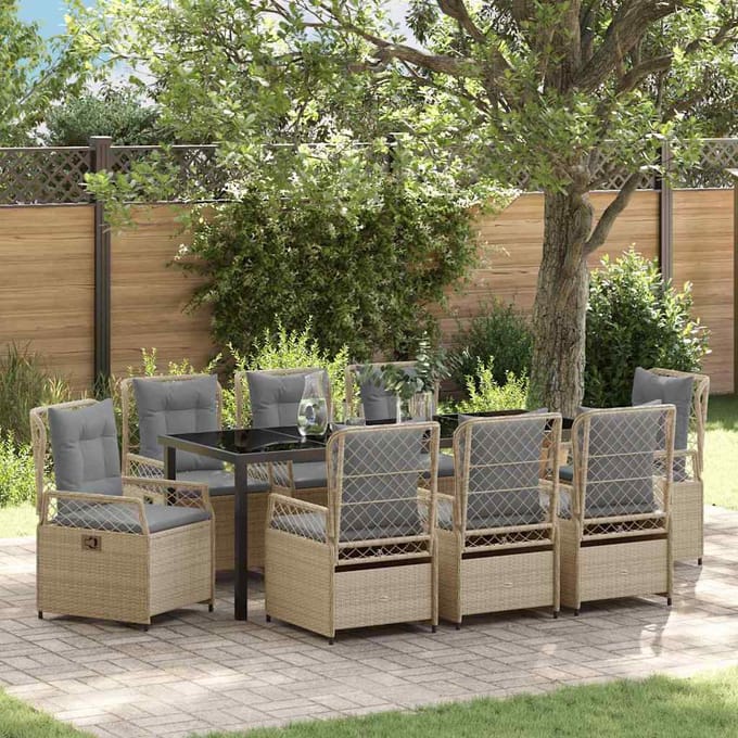 vidaXL - Tuin - Eettafel - Set - 9 - st - Beige - en - Lichtgrijs - poly - rattan