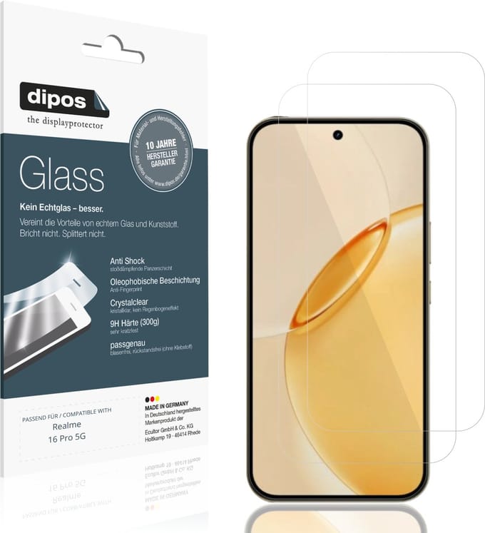 dipos – 2x Pantserfolie geschikt voor Realme 16 Pro 5G | 9H Screenprotector