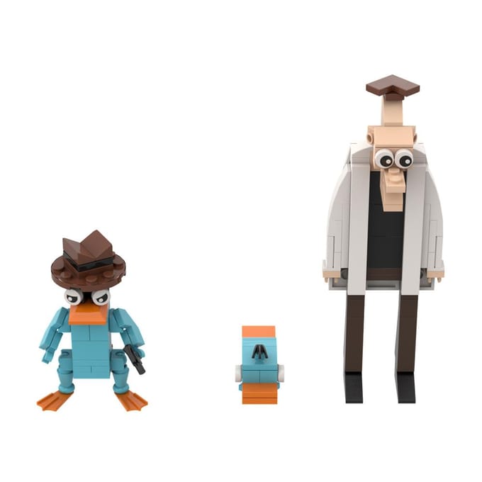 Gobricks MOC Phineas & Ferb De Vliegende Eend Dr. Heinz Doofenshmirtz Bouwstenen Speelgoed Cadeaus white