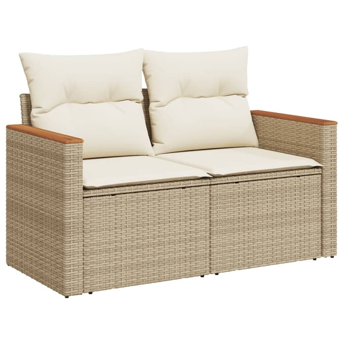vidaXL - 11-delige - Tuinset - met - kussens - poly - rattan - beige