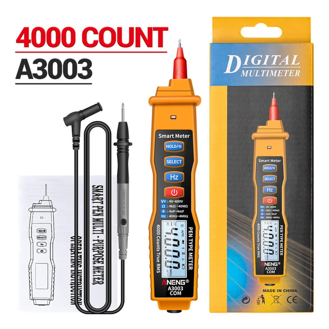 ANENG – multimètre à stylo numérique NCV, voltmètre AC/DC, ohmmètre, capacité de résistance, fréquence en direct jaune