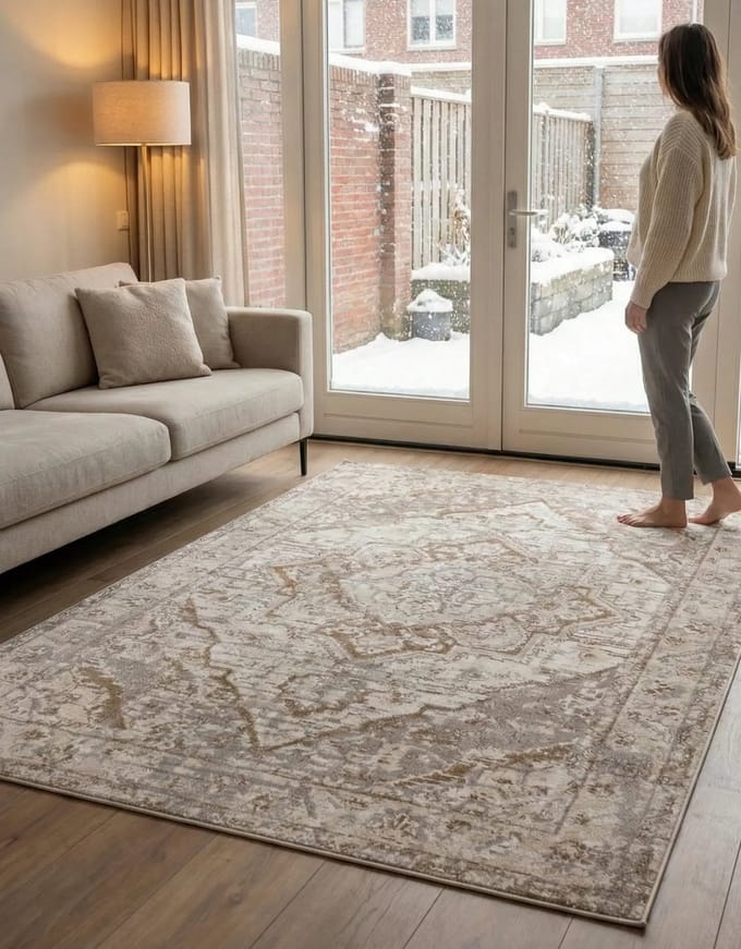 Flycarpets Terrain Designer Laagpolig vloerkleed - Crème / Bruin - 240x340 cm