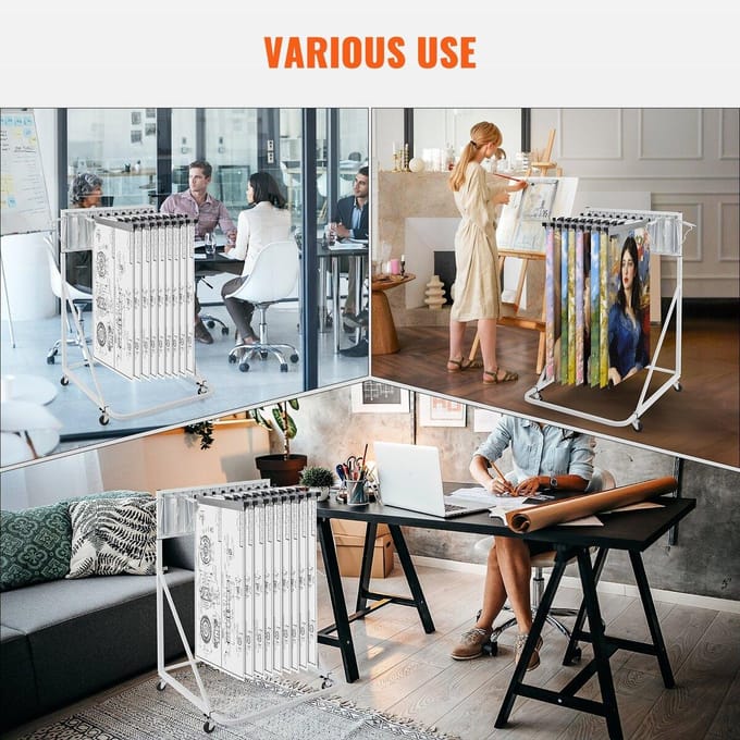 Support de Rangement Mobile pour Plans avec 12 Supports Pivotants 240 lbs