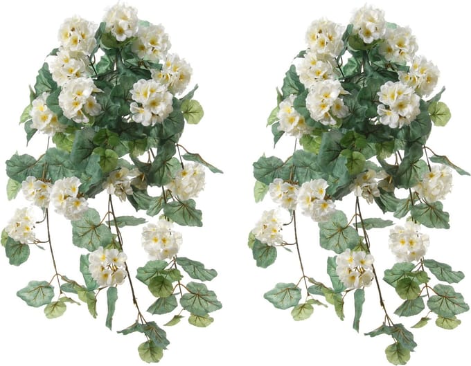 Louis Maes Geranium Kunstbloemen - 2 stuks - wit - L41 cm
