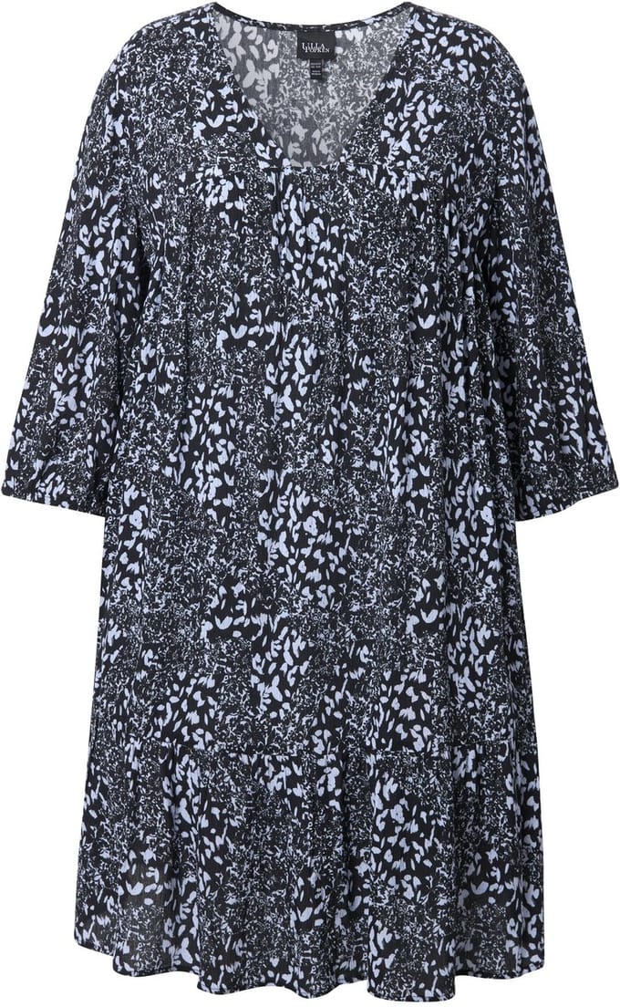 Ulla Popken - Dames - Jurk volantzoom A-lijn V-hals 3/4-mouwen - Marine - Maat 50+