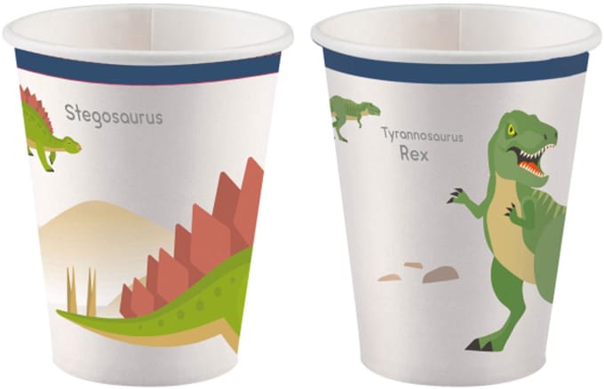 RIETHMULLER - 8 grote kartonnen dinosauruskopjes 250 ml voor kinderfeestje
