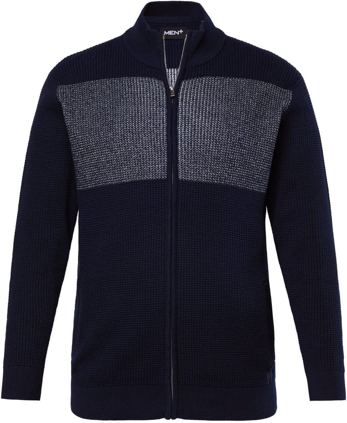 Men Plus - Heren - Gebreide jas opstaande kraag rits - Navy blauw - Maat L