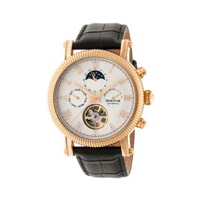 Heritor Automatic Winston Semi-Skelet Horloge met Leren Band - Roségoud/Wit