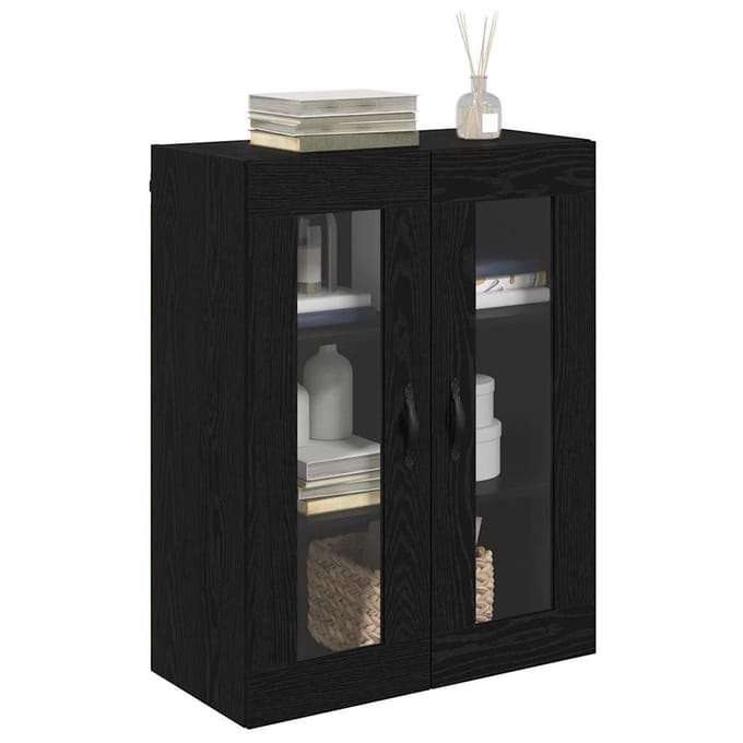 vidaXL Wandkast Zwart Eiken 69,5 x 34 x 90 cm Geengineerd Hout en Glas