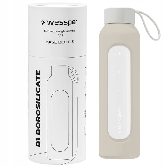 Glazen Motivatiefles 500ml – Duurzame Waterfles in Ecru