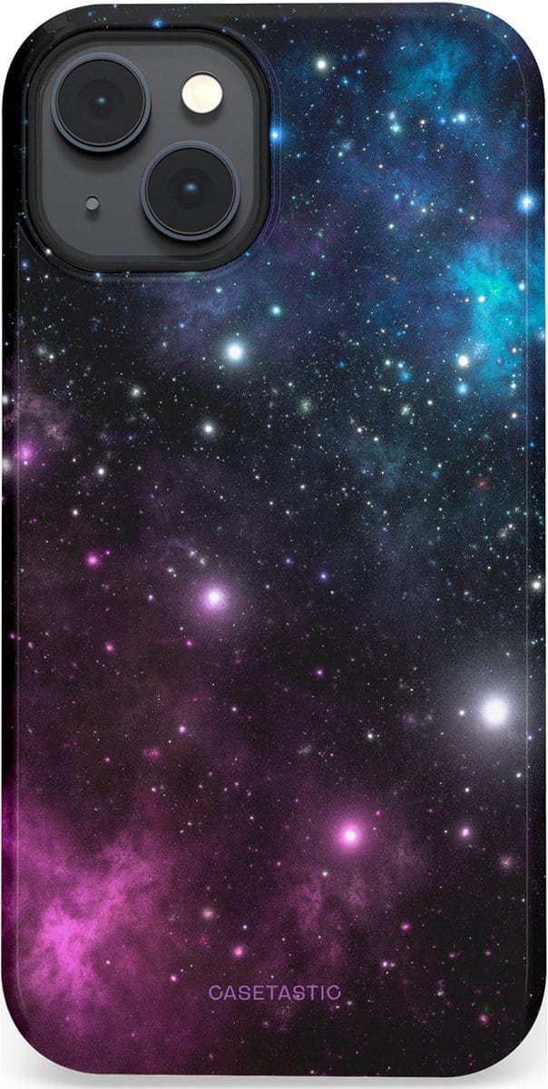 Casetastic hoesje geschikt voor Apple iPhone 14 Plus - MagSafe - Dubbellaagse bescherming - Nebula gloed - Fashion Case - Zwart Donkerblauw