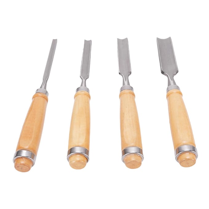 Ensemble de 4 ciseaux demi-ronds Ciseau professionnel en acier avec manche en bois Ciseau à sculpter pour le travail du bois beige