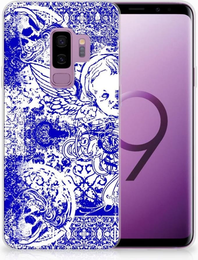 Silicone Back Case Samsung Galaxy S9 Plus Angel Skull Blauw