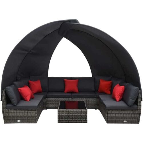 vidaXL - 9-delige - Loungeset - met - luifel - poly - rattan - antraciet