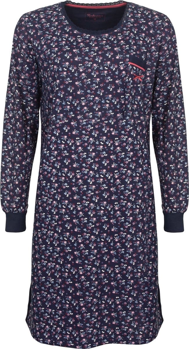 Tenderness Dames Nachthemd - Lange Mouwen - Katoen - Blauw - Maat S