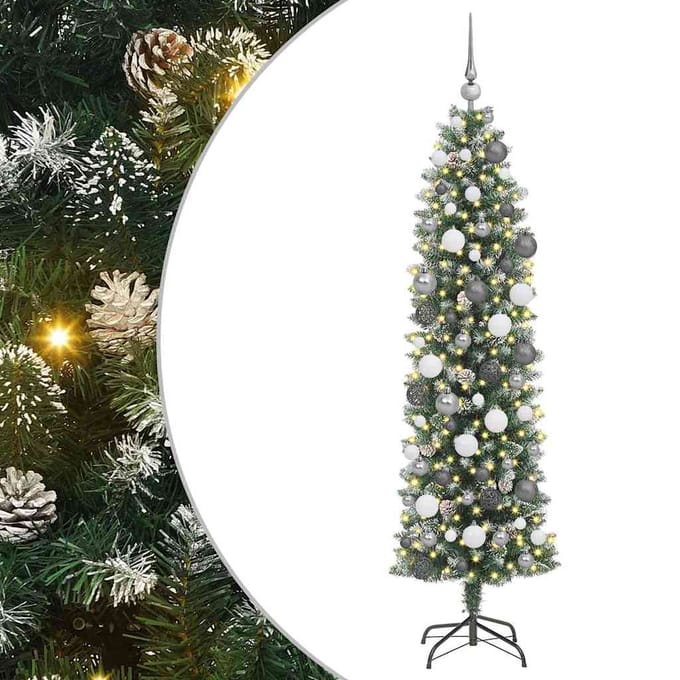 vidaXL Kunstmatige slanke kerstboom Groen en Wit 180 cm