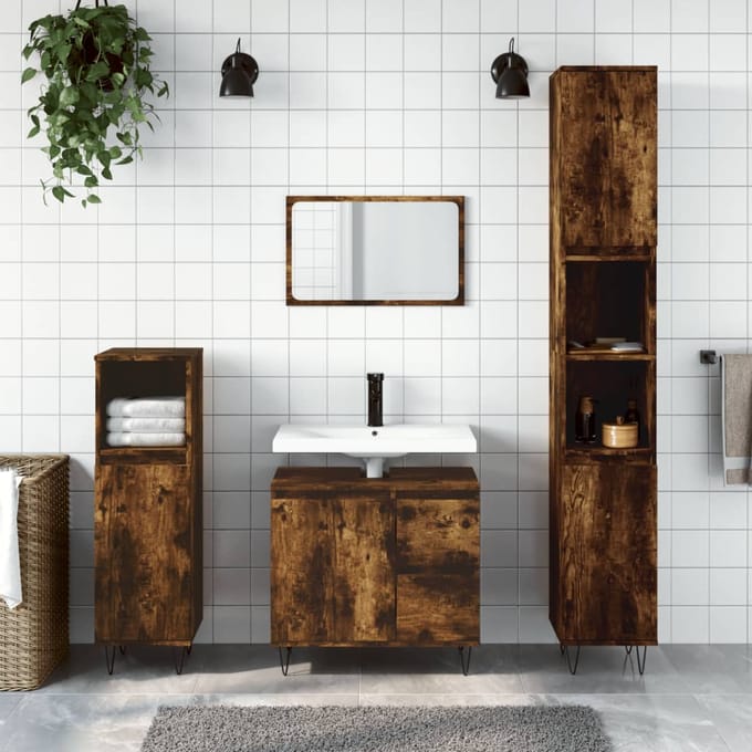 vidaXL - Badkamerkast - 30x30x190 - cm - bewerkt - hout - gerookt - eikenkleurig