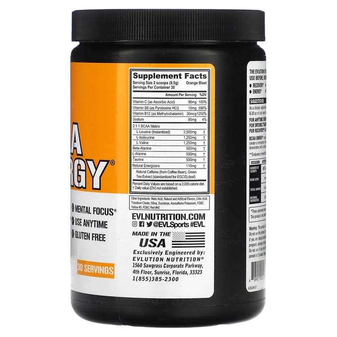 EVLution Nutrition, BCAA ENERGY, Saveur Orange Blast, 10.1 oz (285g)