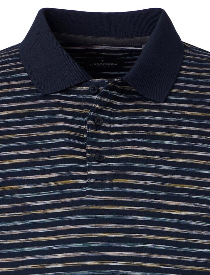 donkerblauwe gestreepte polo korte mouw Casa Moda normale fit