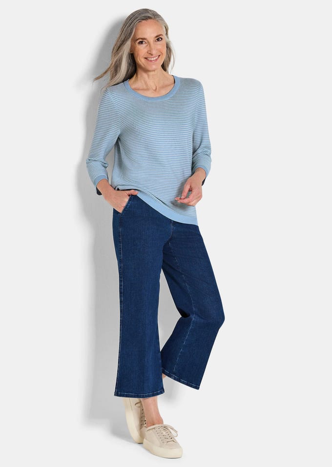 Tricot pullover van katoen - rookblauw / gedess. - Gr. 24 van Goldner Fashion