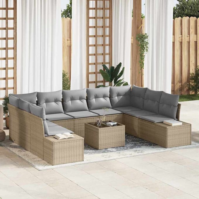 vidaXL Tuin Sofa Set 10 st Beige poly rattan