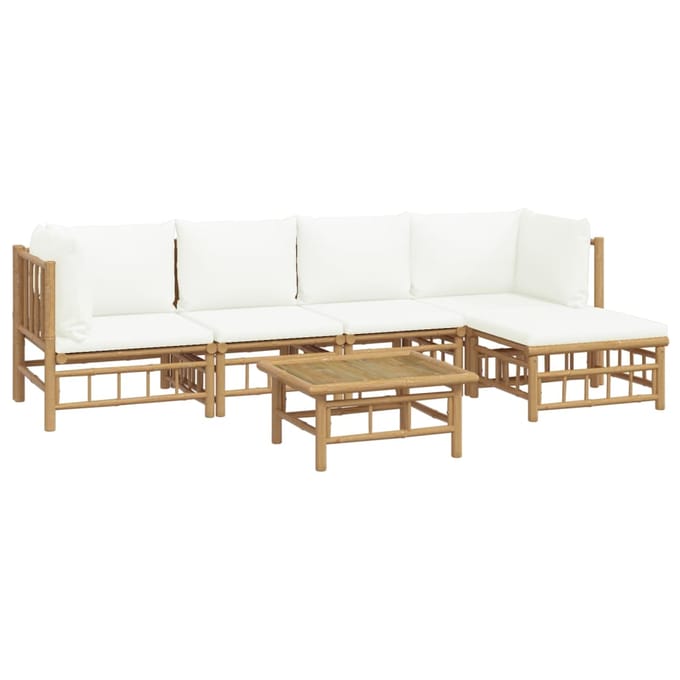 vidaXL - 6-delige - Loungeset - met - kussens - bamboe - crèmewit