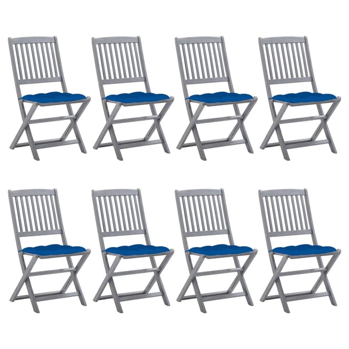 vidaXL - Inklapbare - stoelen - 8 - st - met - kussens - massief - acaciahout