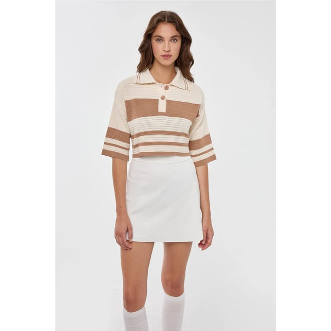 Gestreepte Crop Sweater met Polokraag