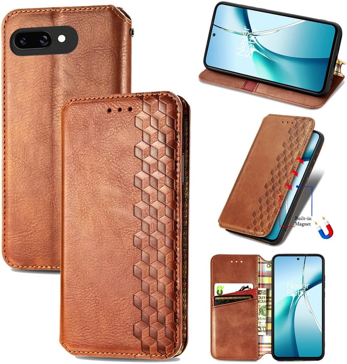 Luxe PU Lederen Ruitpatroon Wallet Case + Glas Screenprotector voor Google Pixel 9a _ Bruin