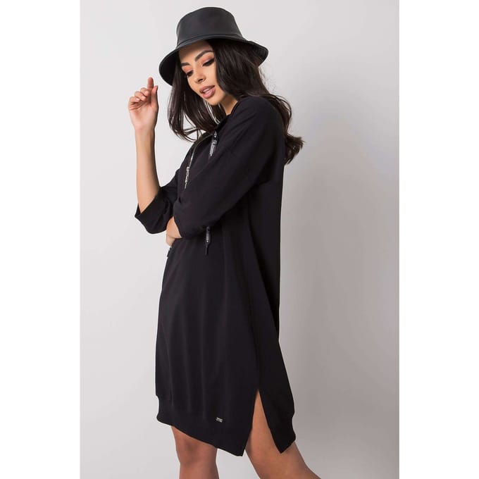 Zip Cotton Ease Dress - Schwarz / S/M