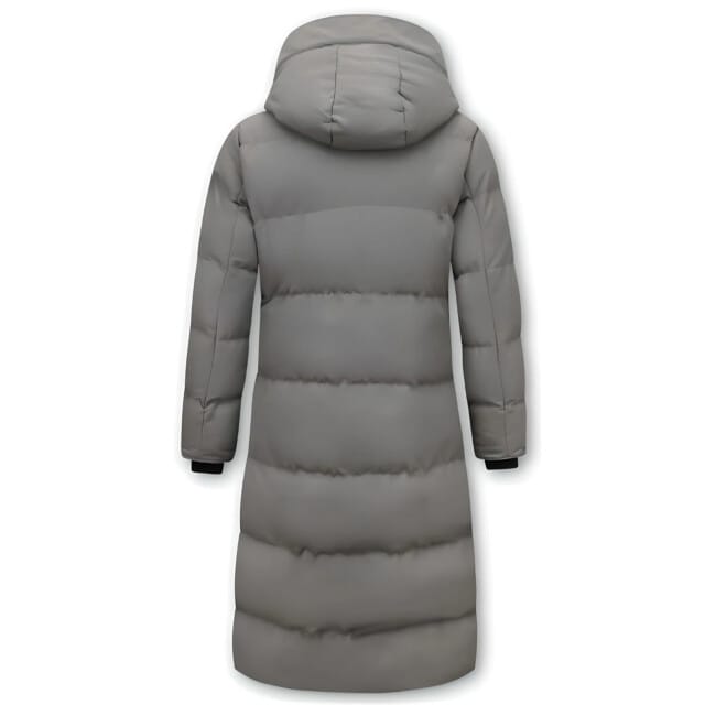 Lange Getailleerde Puffer Jas Dames - 8606 - Grijs