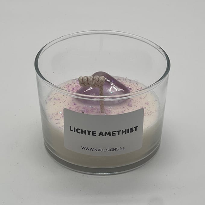 Kaars in glazen pot - edelsteen - Lichte Amethist